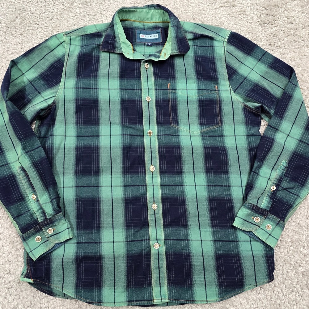 32 Bar Blues Mens Plaid Button Up Shirt‎ Size M Green Soft Cotton Indie